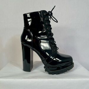 Black Patent Platform Lace-Up Ankle Boots Size 7.5